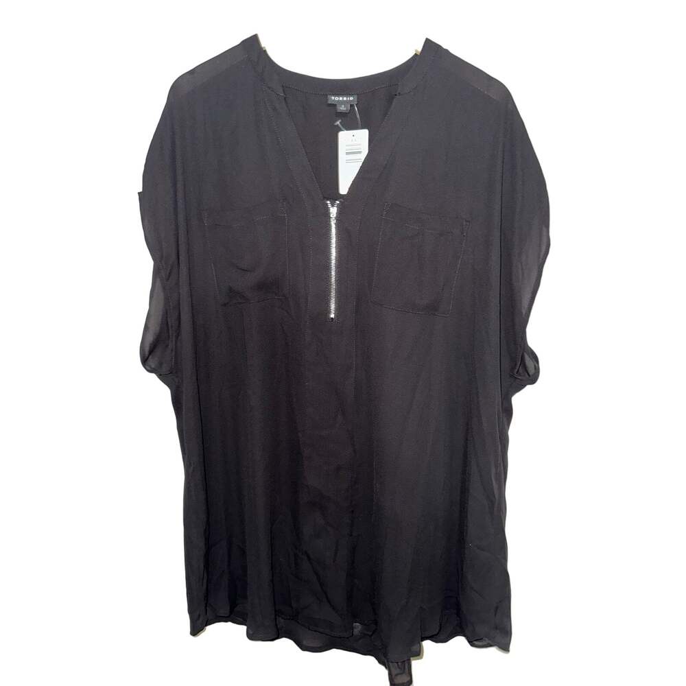 NWT Torrid Zipper Front Black Plus Size 2X Blouse Goth Office Career Work Tunic